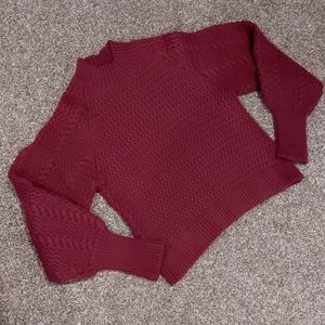 NWOT! C/MEO Collective Burgundy Thick Cable Knit Balloon Sleeve Sweater, Size M